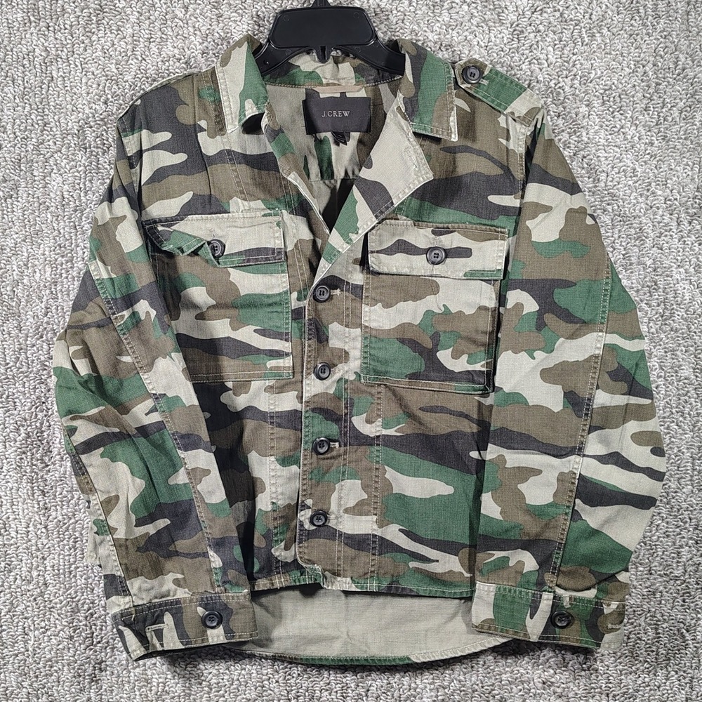 J.Crew Utility Green Camo Button Up Military Women XL - Cotton